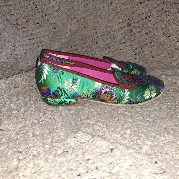 LE BABE SHOES- Made in Italy-Chinese Pattern Silk/Satin Tapestry Flats-Sz 37-NM - Picture 5 of 8